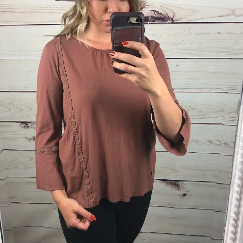 Sonoma Mauve Bohemian Cotton Belle Sleeve Top Medium - Picture 5 of 8
